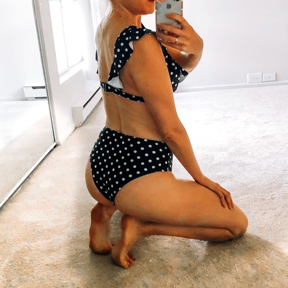 Black Polka Dot Retro High Waist Bikini Swimsuit - Picture 5 of 8